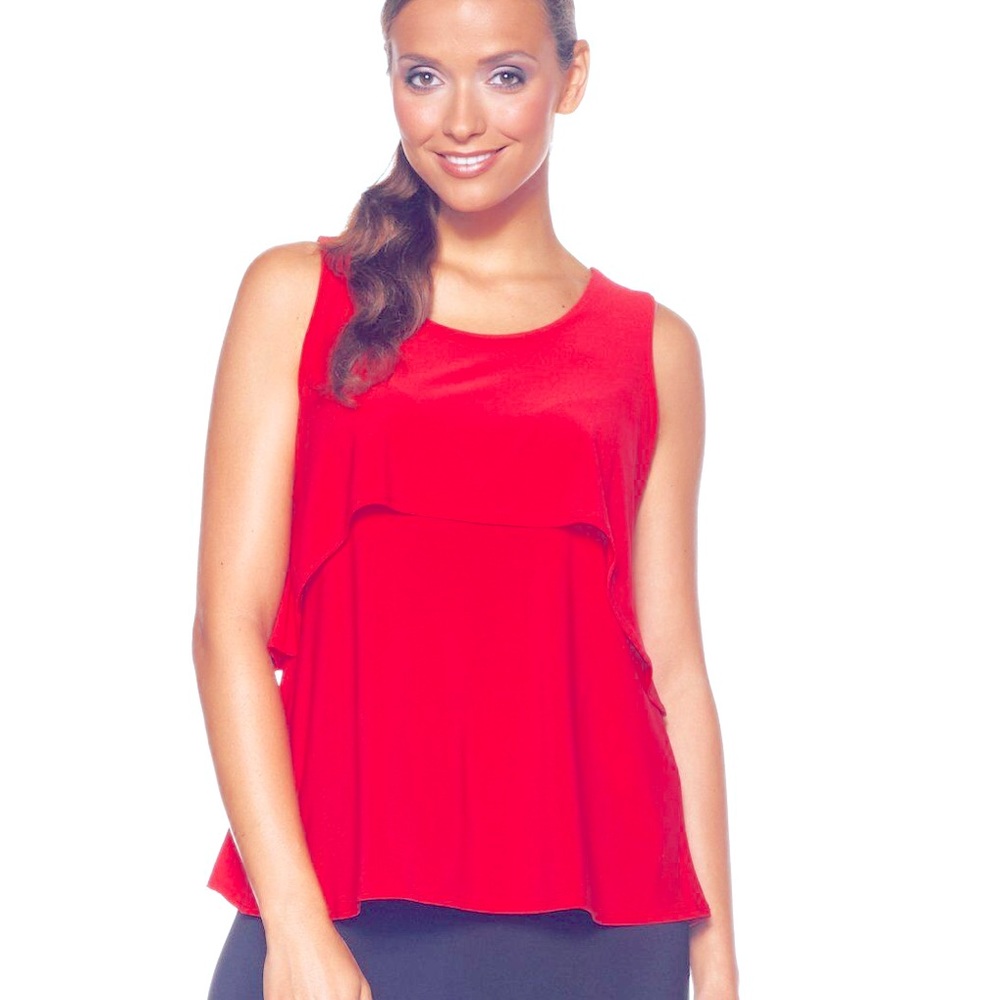 Uterque Red Ruffle Sleeveless Blouse